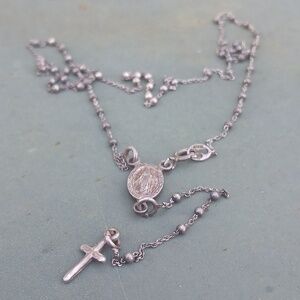 Delicate Rosary Drop Necklace W/Mary/ Cross Vintage Italy